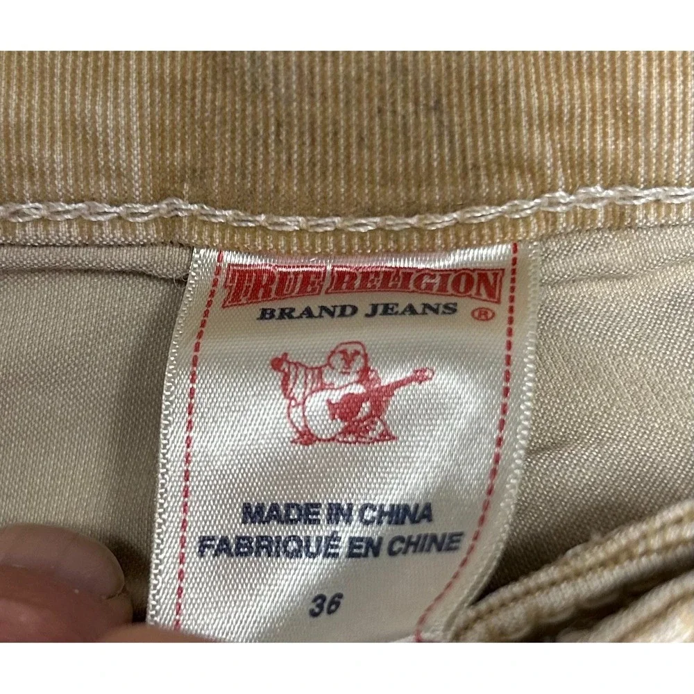 True Religion Ricky Corduroy Khaki Pants Mens 36 Tan Straight Leg Distressed
